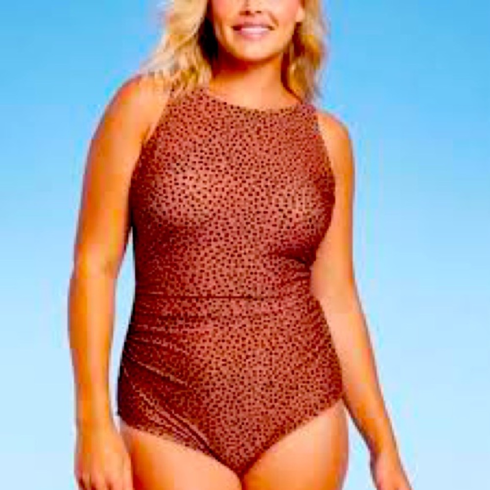 Kona Sol High Neck Ruched Side One Piece Swimsuit